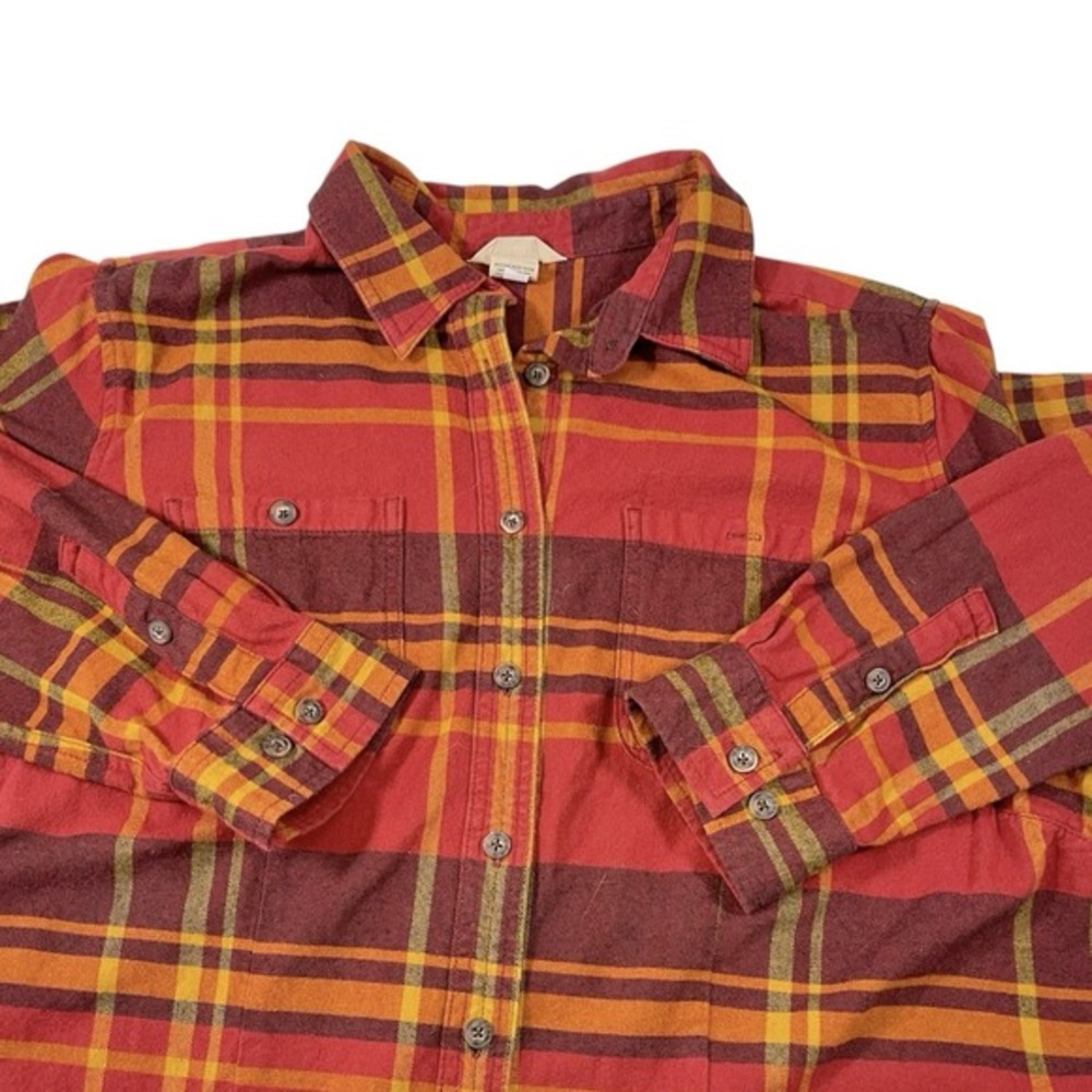 Duluth Trading Co 1X Red Plaid Button Down Shirt Flannel Cotton Cabincore Rugged